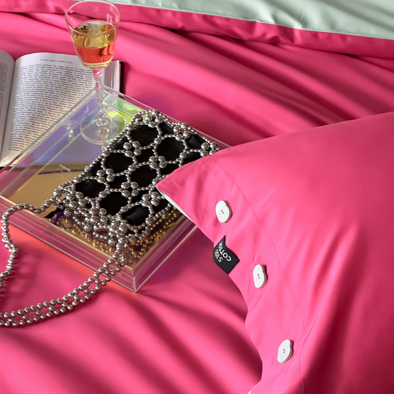 Simple, light luxury and fashionable solid-color long-staple cotton four-piece set, pure cotton letter-embroidered duvet cover, double bedding pic 74