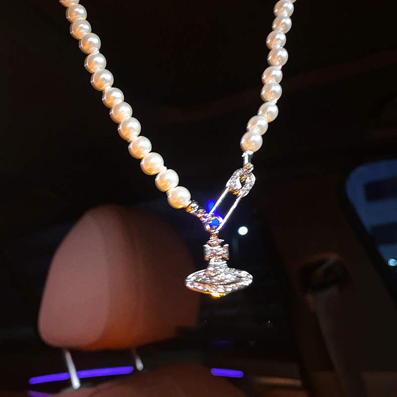 The Western Queen Saturn necklace, female star ball pearl brooch, simple and niche necklace accessory, light luxury and high-end collarbone chain pic 20