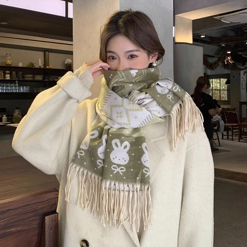 新款双面卡通小兔子围巾女流苏超柔软可爱小清新冬季围脖学生保暖详情7