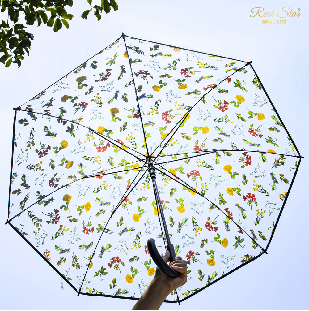 RST新品透明伞带图案富贵花朵成人塑料雨伞批发自动开彩色印刷伞详情9