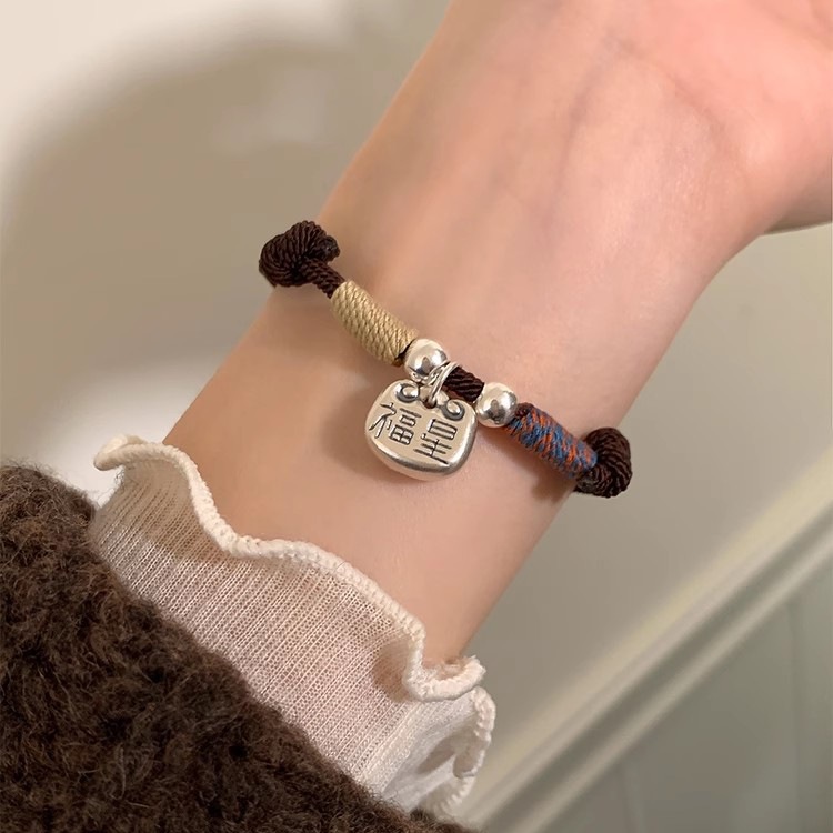 复古小众设计999足银福星吊坠新年本命年百搭红绳国风详情9