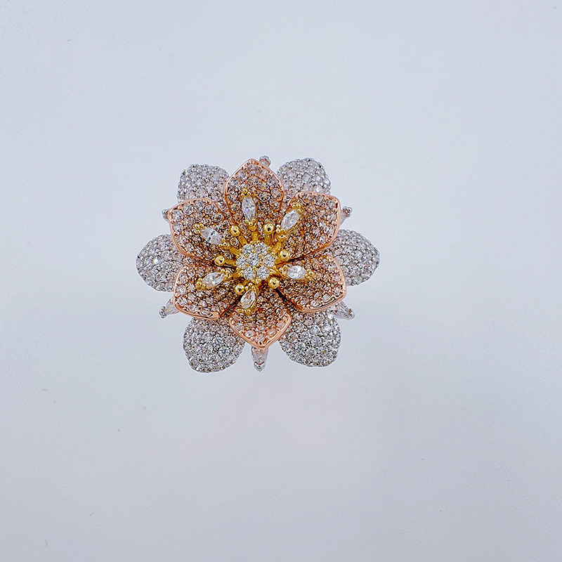 Bergamota cross border split color flor full diamond anillo mujer francés ins viento frío anillo DIY holder vacío handwear pic 19