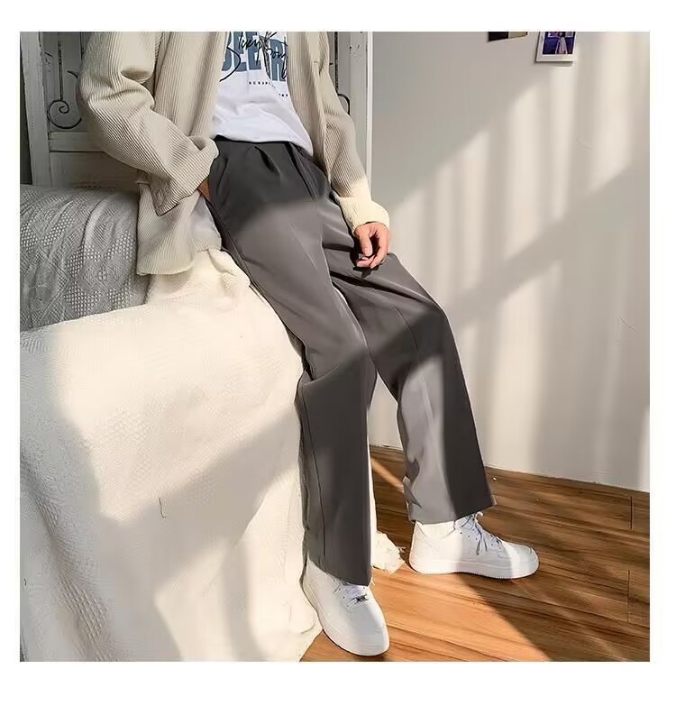 Primavera verano simple recto caída sentido mop pantalones para hombres holgada versión coreana caída sentido pantalones pantalones casuales de pierna ancha vestido formal pic 11