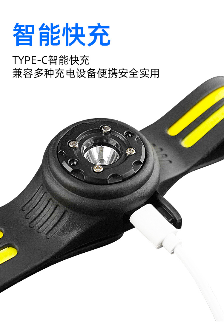Induction headlight, LED head-mounted dual-light source night fishing headlight, USB charging running light, silicone headlight, strong light pic 11