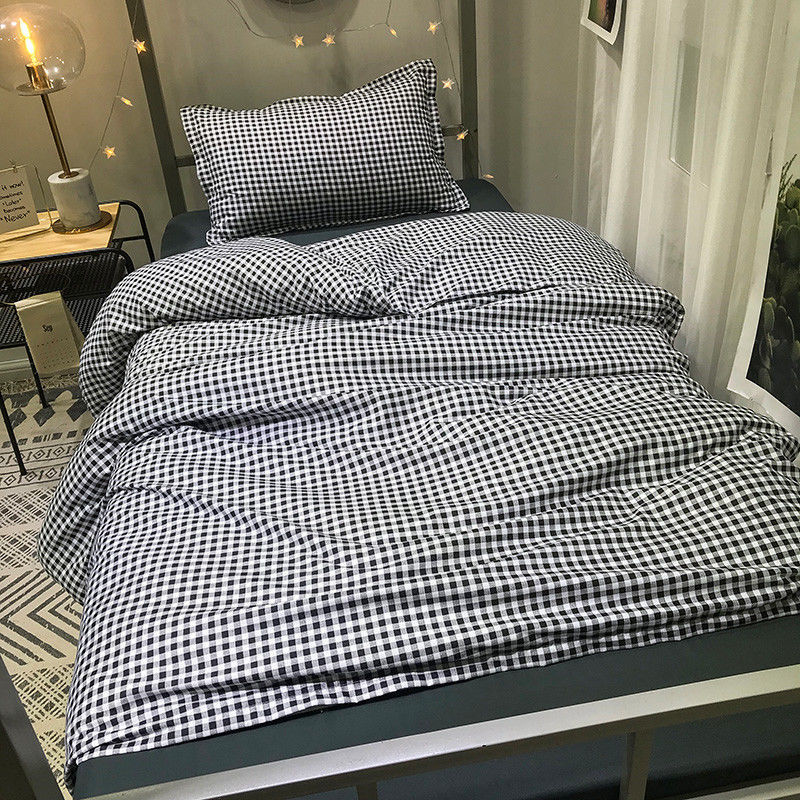 Classic checkered bed sheet and quilt cover four-piece set, student dormitory checkered bedding pic 8