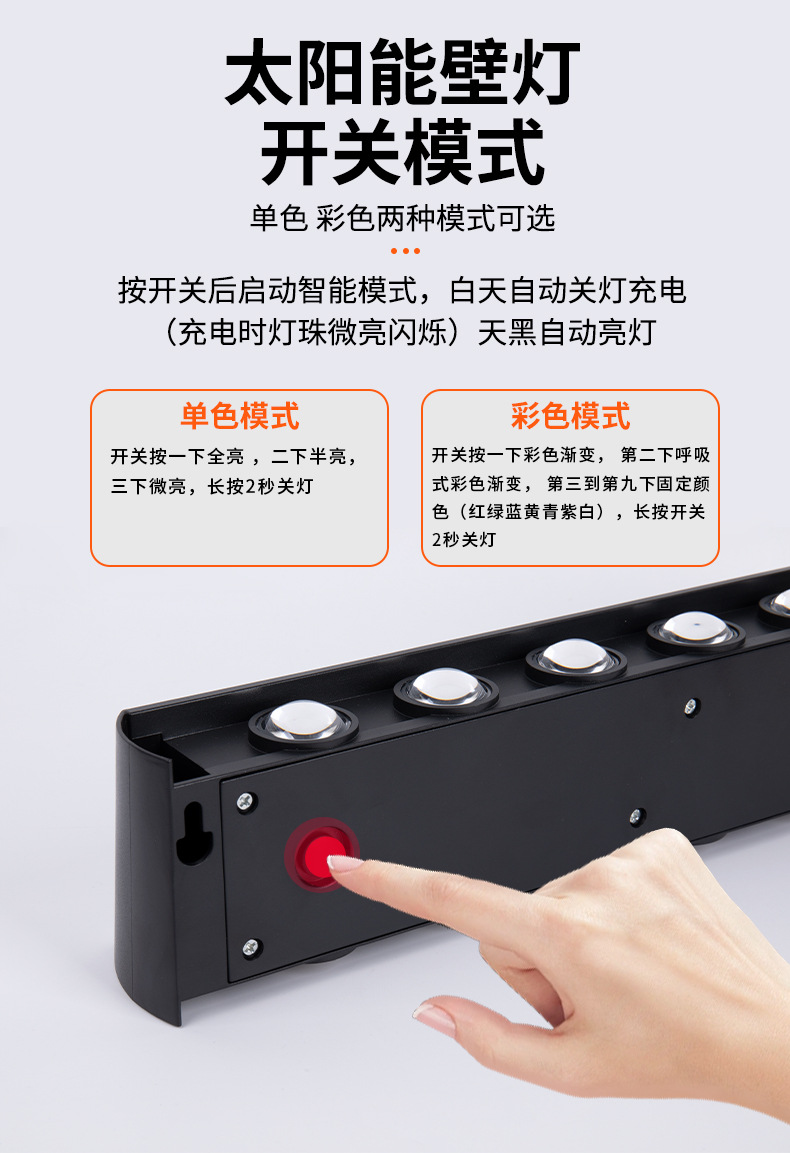 明帆跨境太阳能洗墙射灯氛围灯别墅花园上下发光壁灯led太阳能板详情7