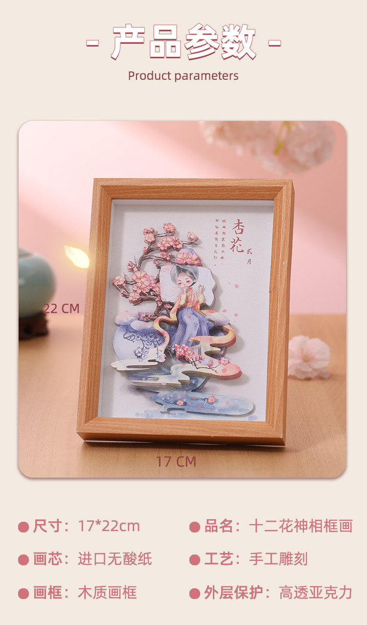 创意国潮12花神3D立体相框画家居摆件文创纸雕画手工DIY拼图批发详情8