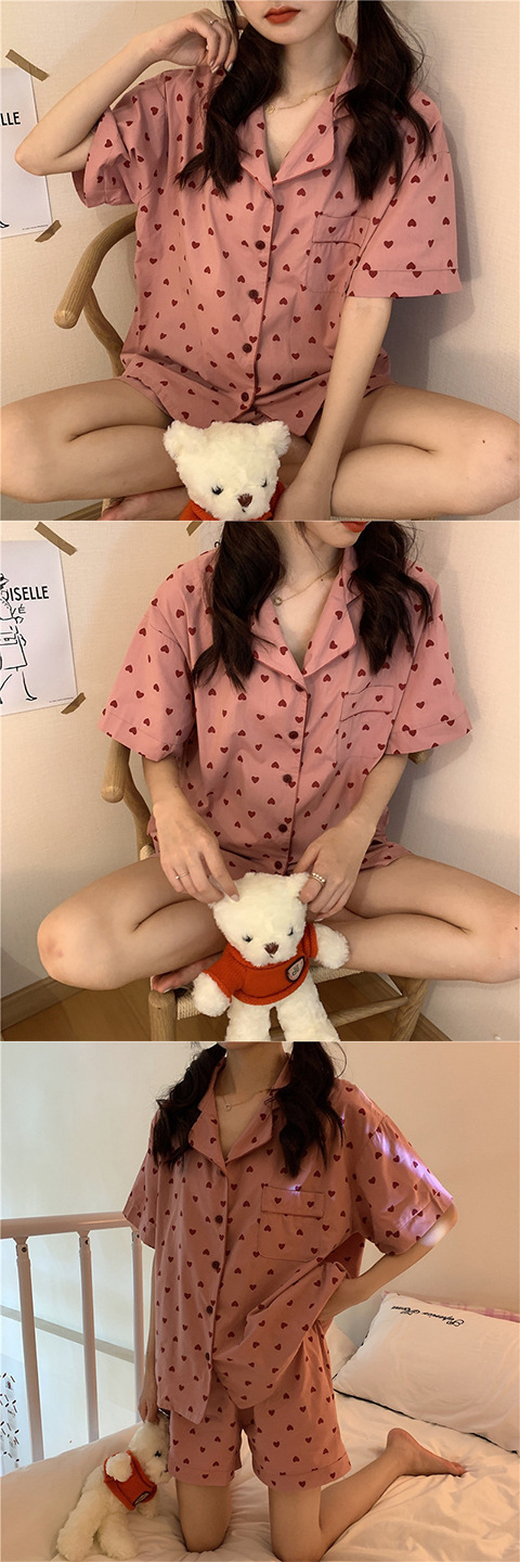 ins Fresh pajama women Summer short sleeves and shorts Korean cardigan plus-size Korean Japanese-style home wear two-piece set pic 10