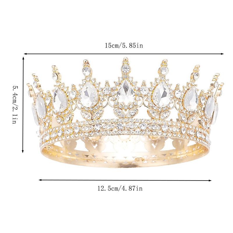 Cross-border European and American luxury diamond-encrusted crown beauty pageant Alloy large crown for women Baroque retro rhinestone round crown pic 4