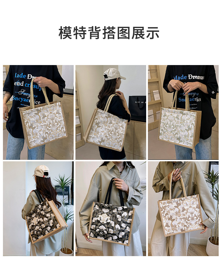 韩版文艺女包新款潮高颜值大容量棉麻时尚上班通勤手提袋便当包包详情8