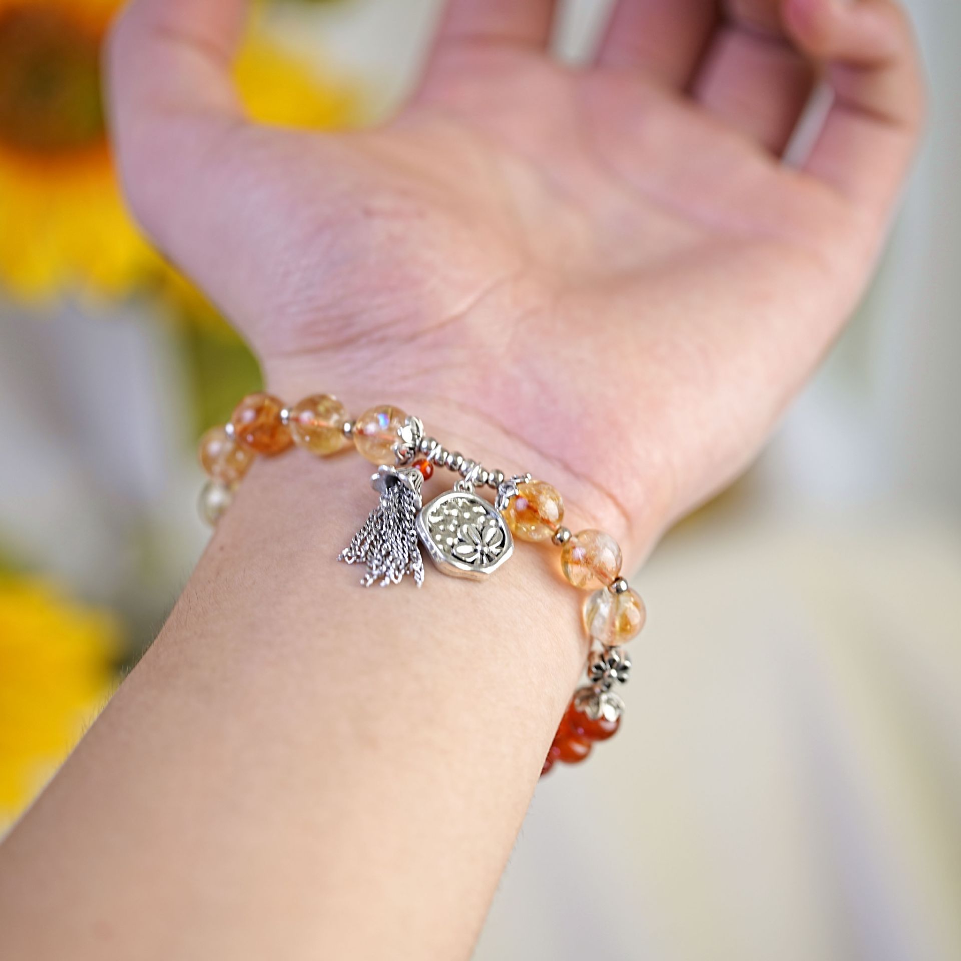 黄塔晶水晶手链串珠女新中式复古纯银吊坠红玛瑙文玩手串饰品批发详情3