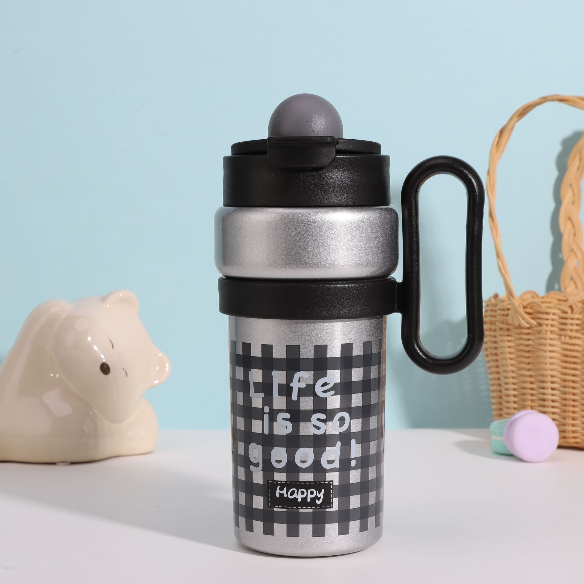 316 stainless steel insulated cup, portable shoulder strap, handle cup, high appearance level, cartoon large capacity, with straw, double drinking cup pic 8