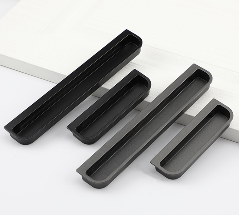 The black invisible handle of the tatami is embedded with the drawer handles of the cabinets and wardrobes. The sliding door is equipped with a golden concealed embedded handle pic 69