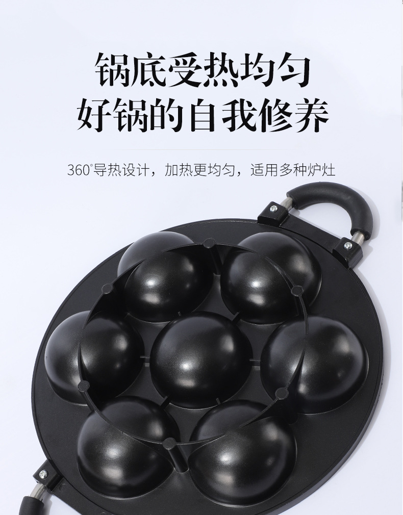 新款章鱼丸子煎蛋锅无涂层蛋饺锅家用不沾锅加深鸡蛋汉堡机铝模具详情6