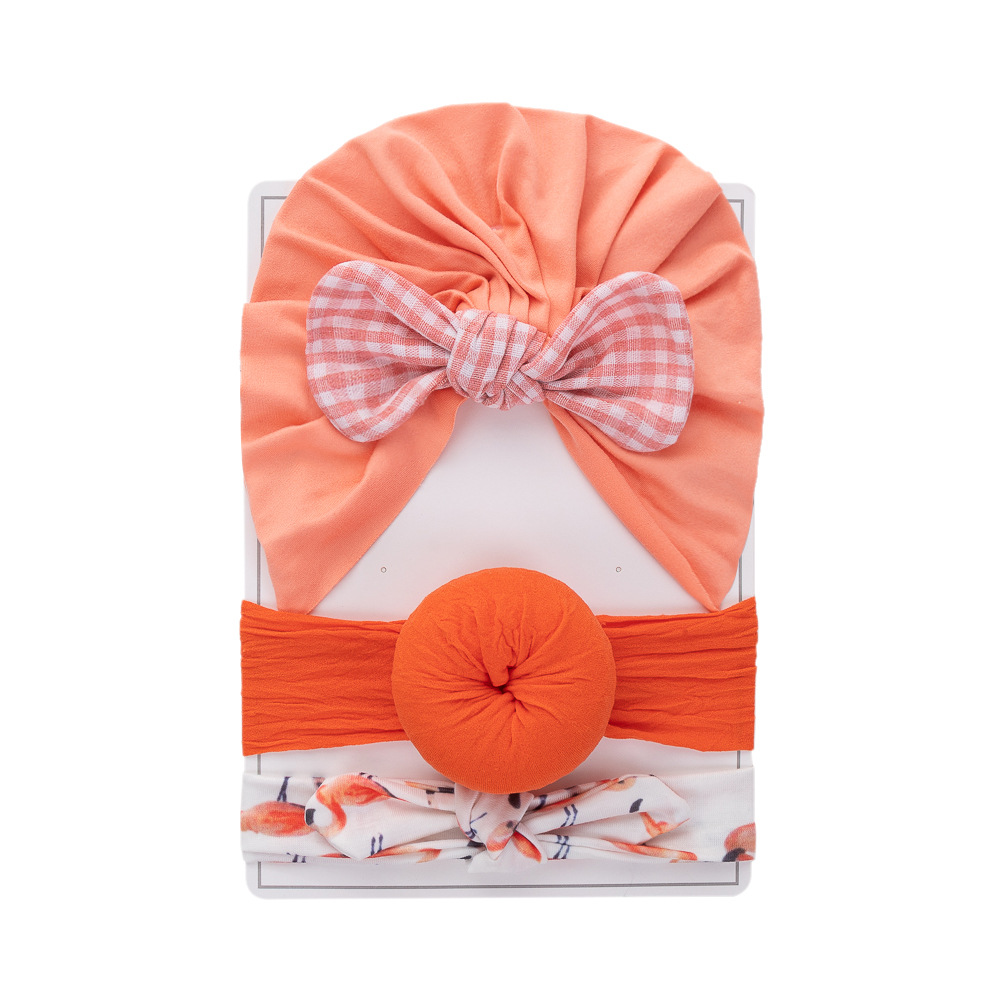 欧美新款新生婴儿帽子发带套装两件套0-12个月宝宝套头帽印度帽详情17