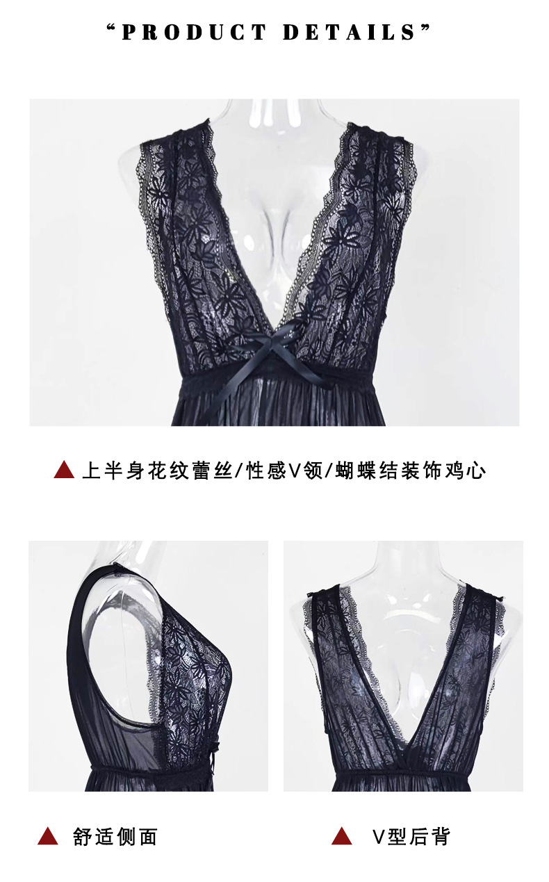 Feiyun Sexy Pajamas Long Fairy Hot Sleeping Dress Sweet Home Wear Set 419 pic 4
