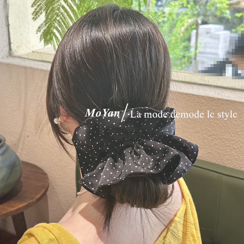 韩版气质波点大肠发圈复古高级感小蛮腰发绳低马尾头绳丸子头头花详情2