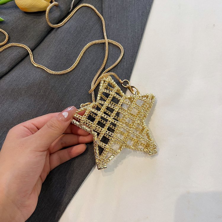 跨境2024夏新款小香风镂空金属星星包晚宴包单肩斜挎气质链条女包详情156