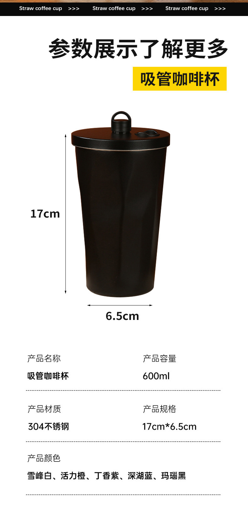 跨境菱形304不锈钢保温杯菱形渐变吸管咖啡杯大容量保冷冰霸水杯详情13