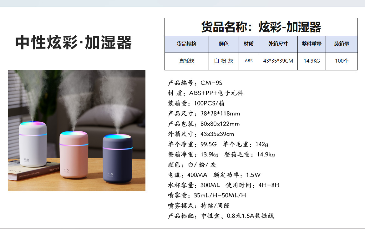 跨境炫彩加湿器迷你桌面静音家用香薰机车载喷雾器空气净化器礼品详情2
