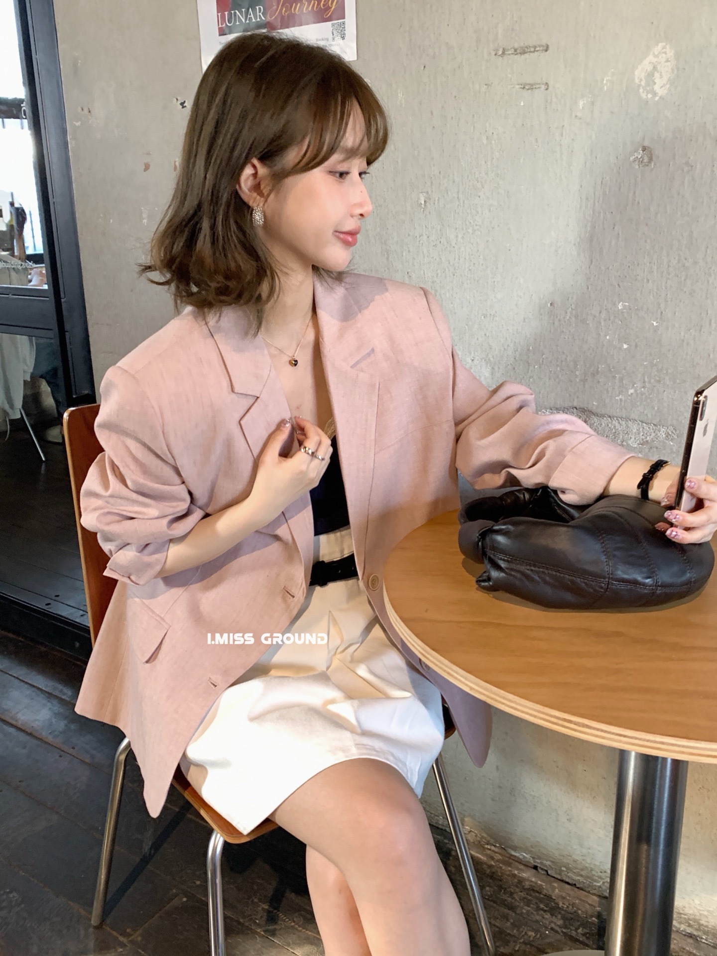 i mis时髦chic小西装外套女2025韩版英伦风宽松复古百搭休闲西服详情19
