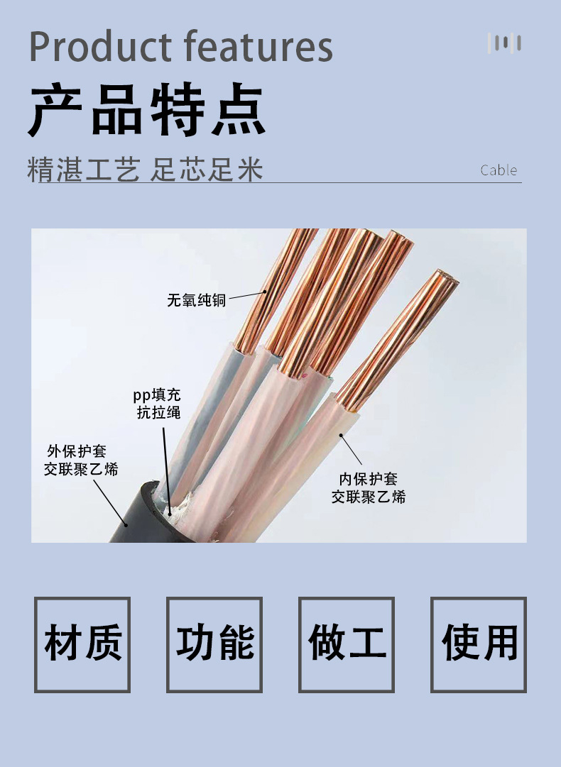Pearl River Low Smoke zero halogen YJY national standard copper core 2, 3, 4 cores 1016 25 50 square flame-retardant engineering cable pic 7