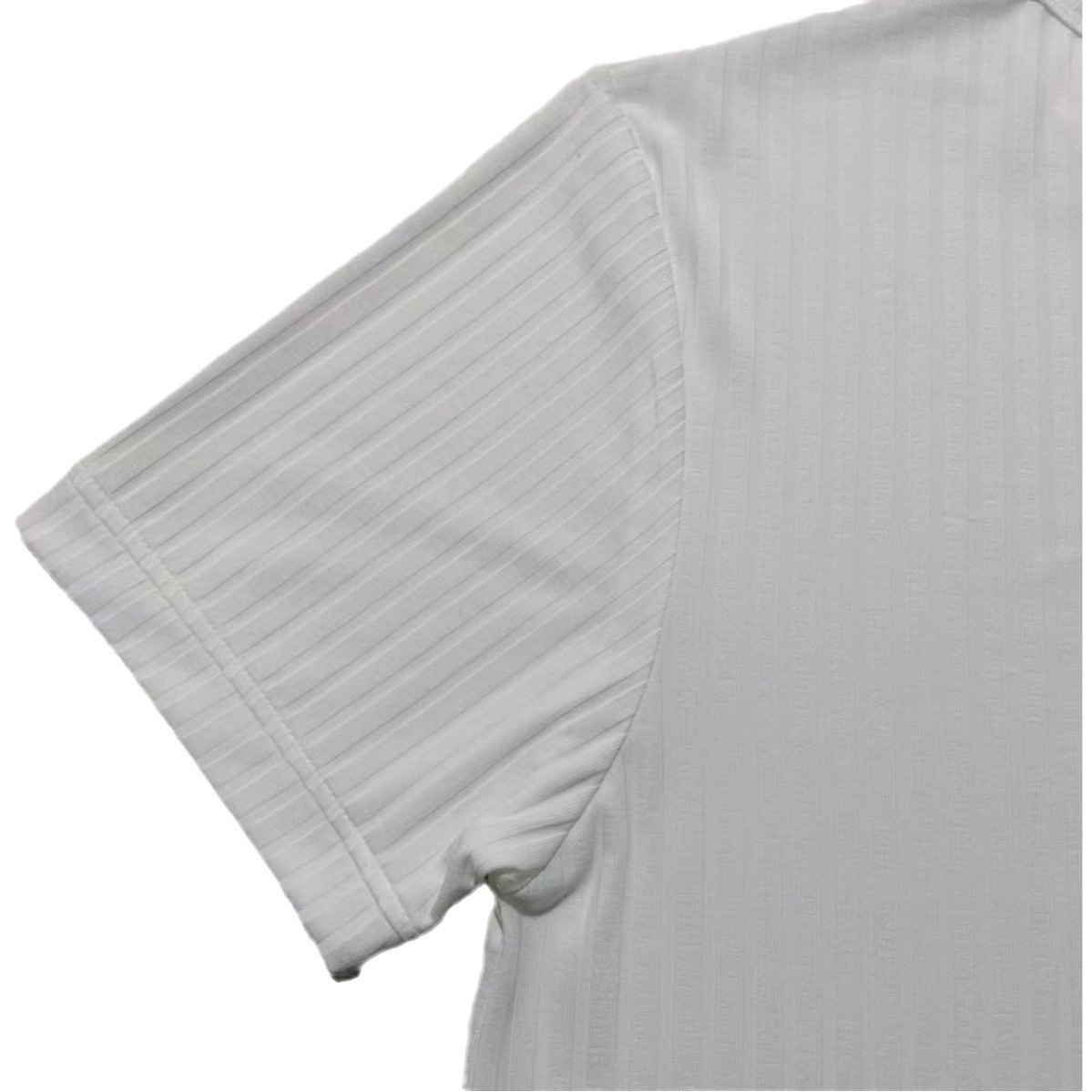 Temu跨境速卖通2025新款男士短袖上衣坑条V领修身短袖亨利T恤衫夏详情50