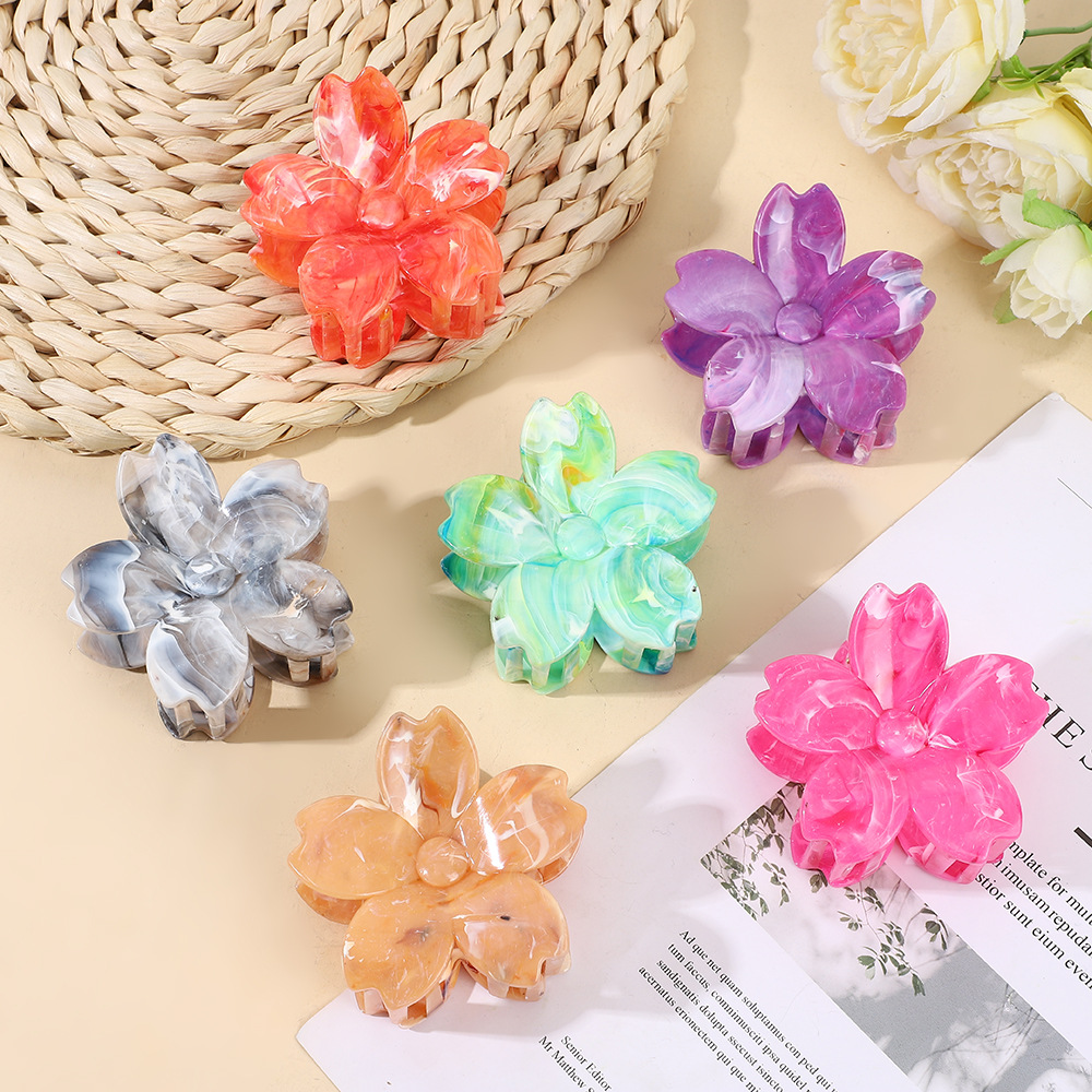 2025年夏季新款多巴胺大理石纹发夹饰品抓夹紫荆花高级感鲨鱼夹详情10