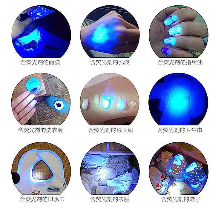 USB直充白黄蓝紫四光源强光手电筒紫光灯检测防伪固化蓝光夜钓灯详情13