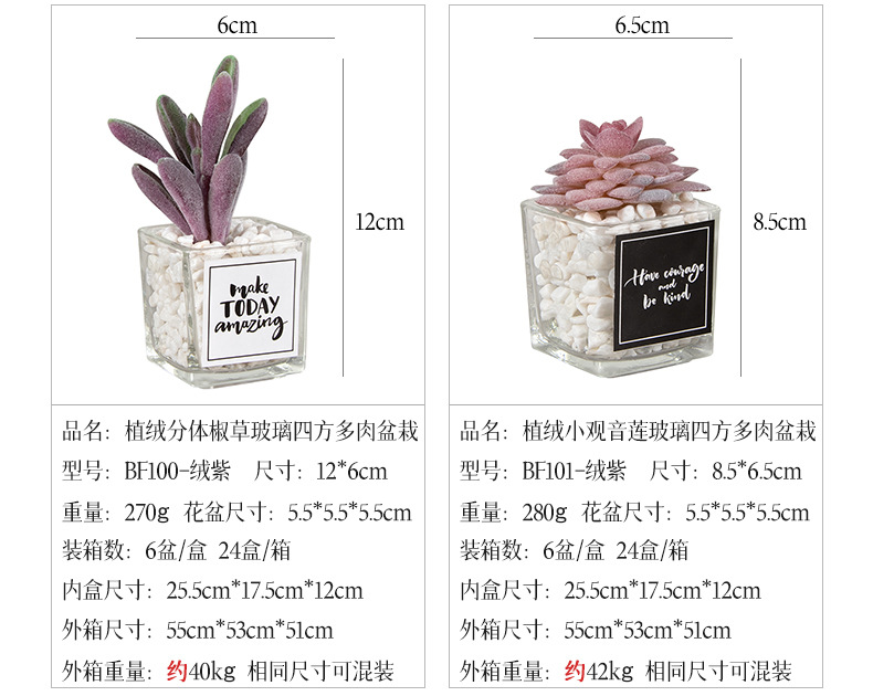 植绒鹰爪芦荟多肉贴纸玻璃迷你盆栽桌面摆件仿真植物铺石人造盆景详情26