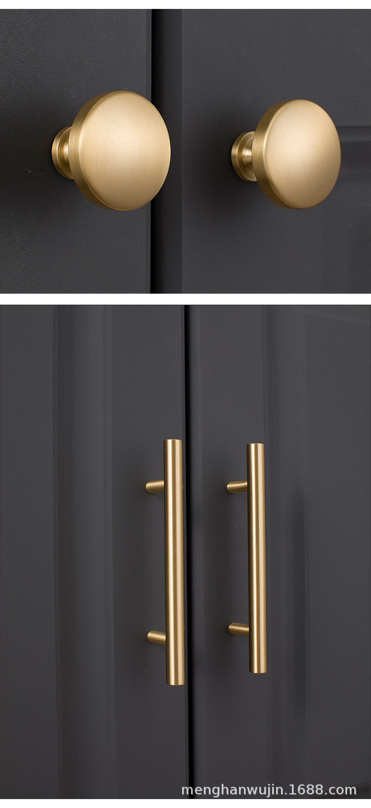 2022新款厂家直供现代简约黄铜门把手橱柜鞋柜衣柜柜门金色铜拉手详情22
