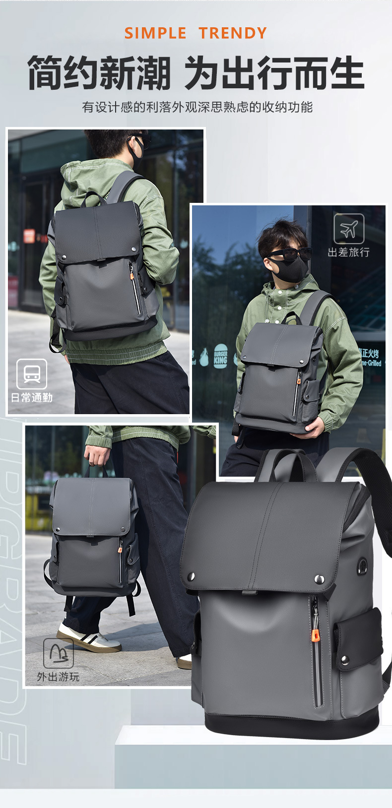 Transfronteriza nueva mochila de negocios mochila de hombre bolsa de computadora de viaje de gran capacidad bolsa de energía de moda cuero PU pic 4