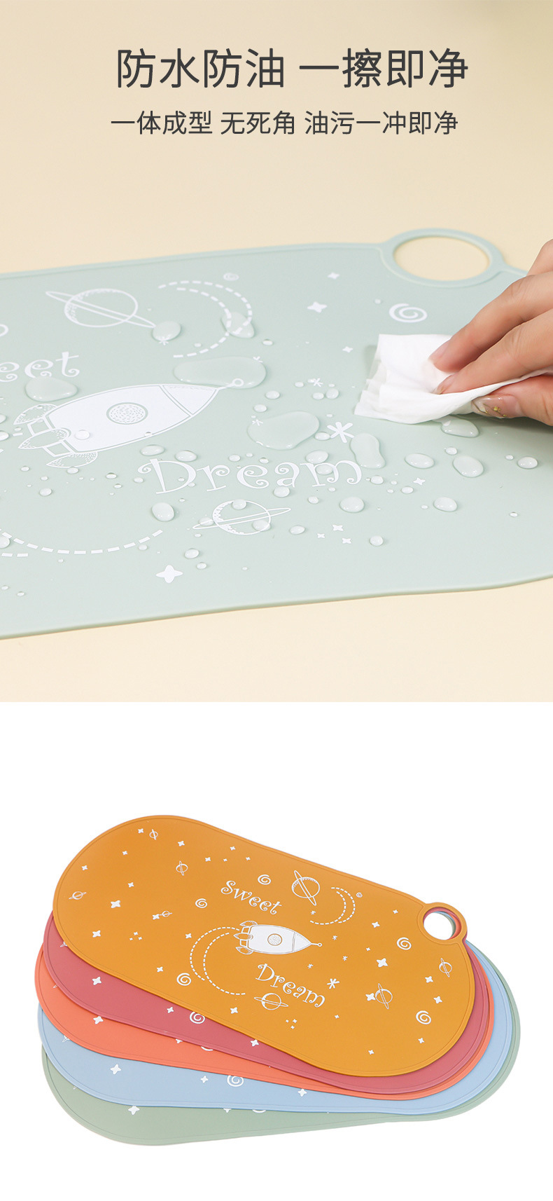 儿童防滑硅胶隔热餐垫餐桌防烫防水防油简约杯垫圆形幼儿园餐盘垫详情3