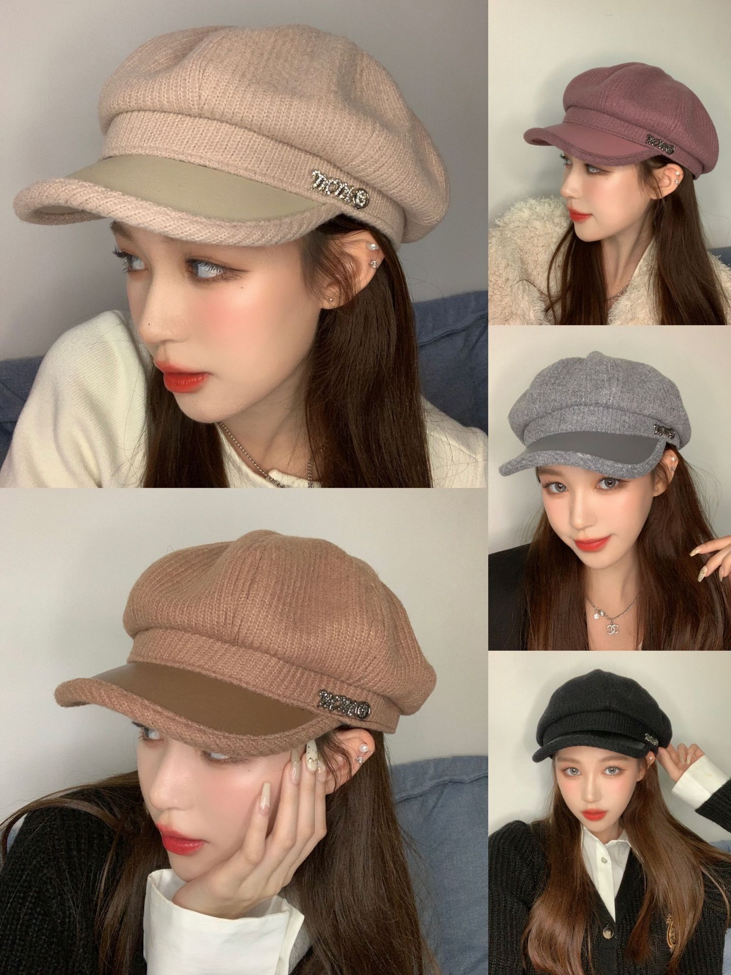 秋冬女款毛呢羊羔毛防风八角帽八角帽加厚多款圆顶纯色百搭休闲详情4