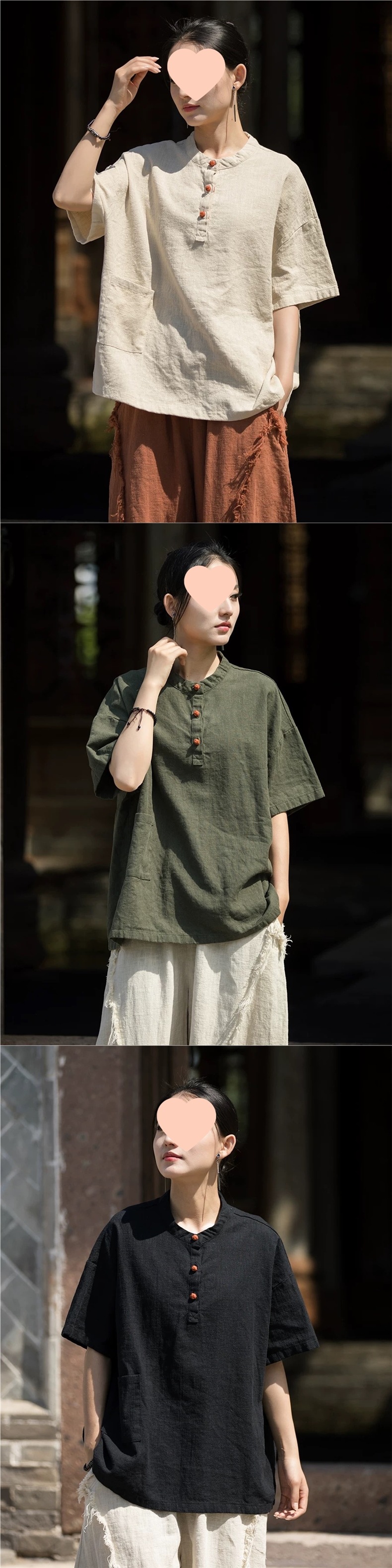 中国风立领盘扣棉麻短袖T恤女2025新款夏季宽松文艺禅意茶服上衣详情1