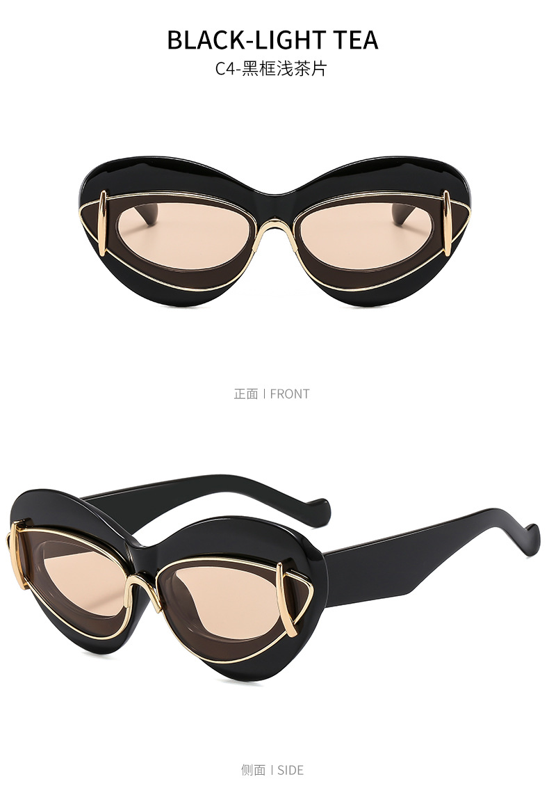 Cat-eye double-frame sunglasses for women, European and American fashion trends, hip-hop sunglasses, Instagram influencers, and exaggerated personality sunglasses pic 14