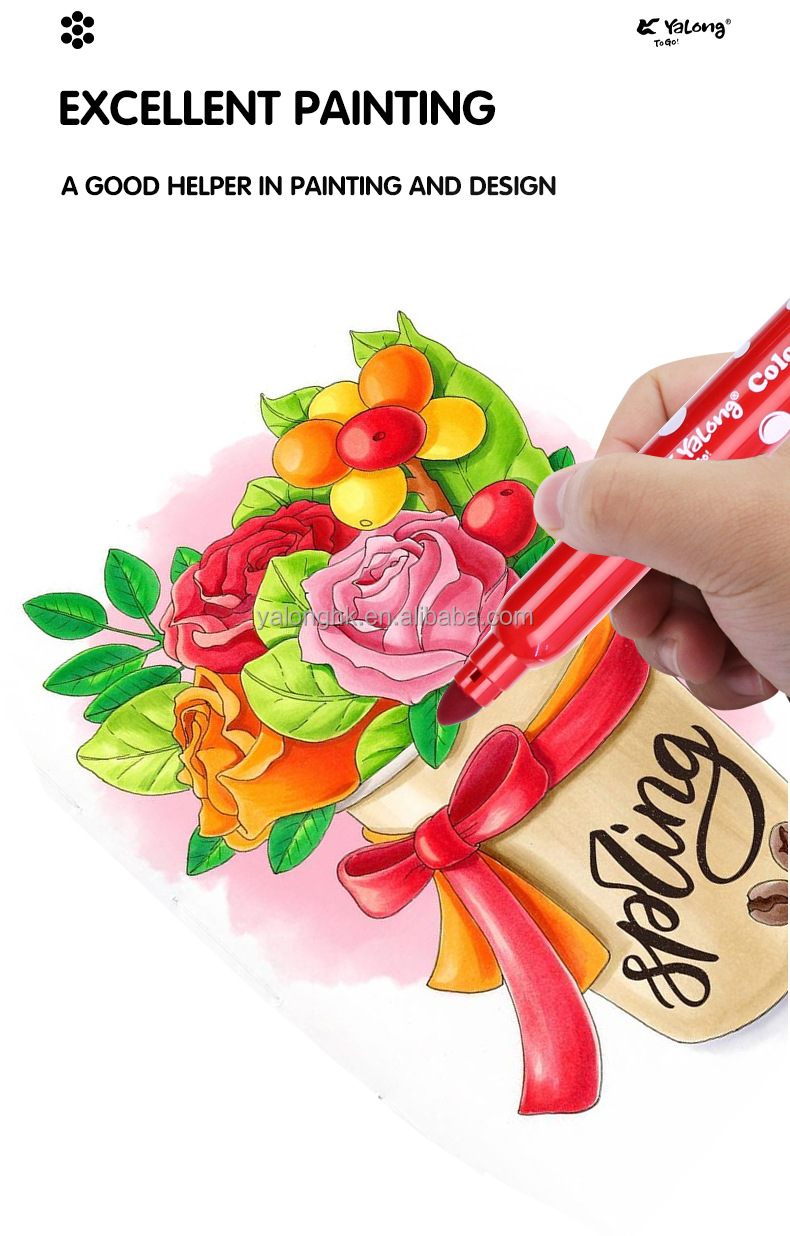 Yalong Cross-border 6/12 high-quality student art supplies in color, including colored pens, cartoon colors, and giant watercolor pen paintings pic 3