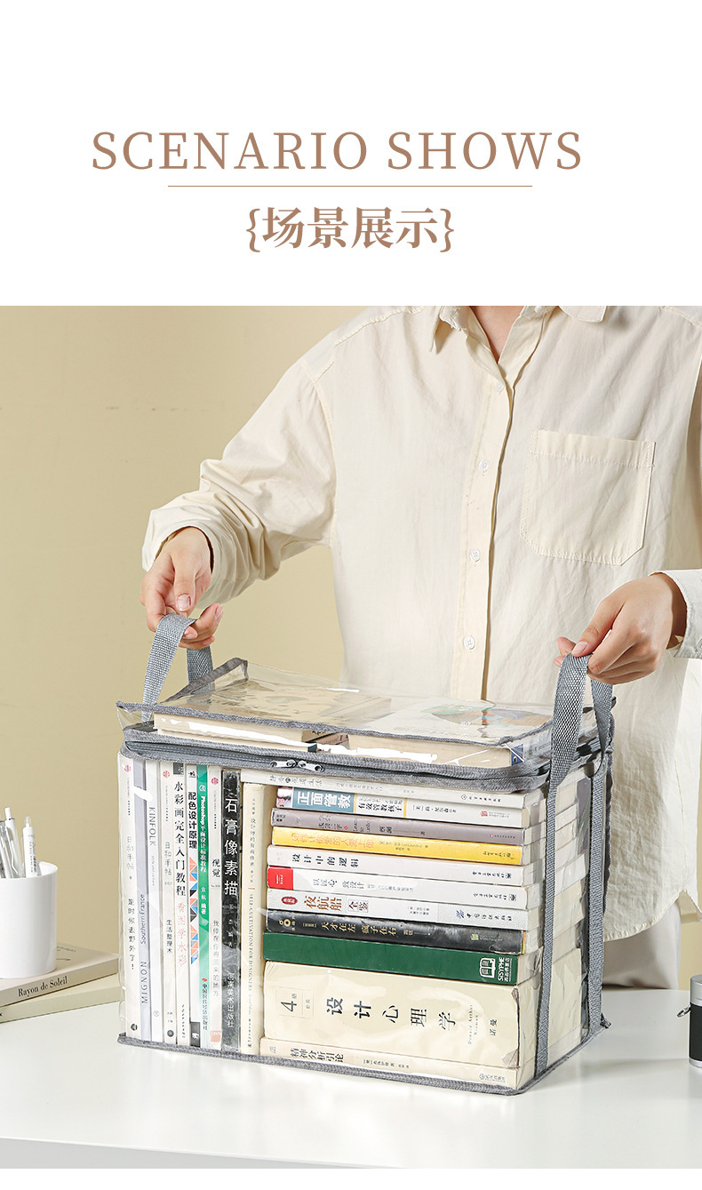 Foldable book box, student dormitory classroom book storage box, transparent waterproof household book organization and storage box pic 9