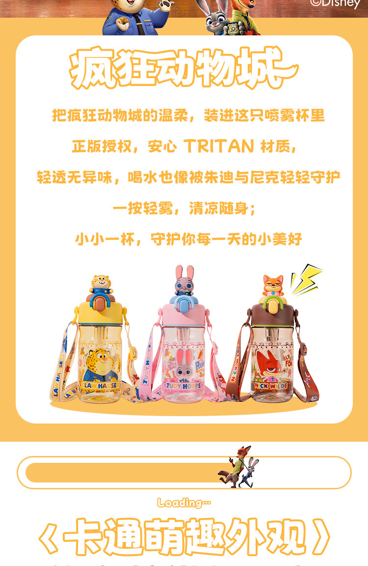 夏季吸管杯疯狂动物城水杯男女生高颜值创意便携水壶儿童可爱卡通详情2
