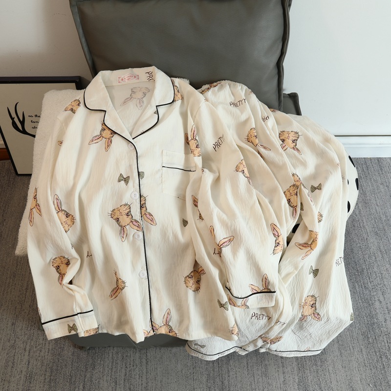 Cute cartoon mikko pajamas for girls in spring and autumn, cloud cotton long-sleeved, sweet student and Internet celebrity home wear set for summer pic 11