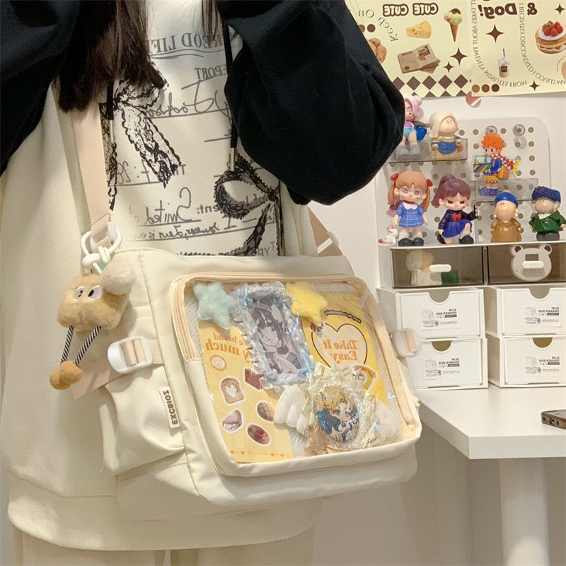 学院风痛包日系ins透明书包大容量简约单肩斜挎包时尚少女邮差包详情1