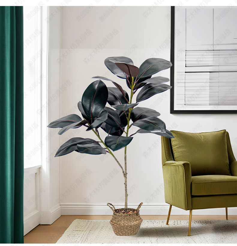 Wholesale of Nordic simulation green plants, rubber trees, black diamond, indoor floor-standing ornaments for living rooms, and plastic broad-leaved shrub decorations pic 7