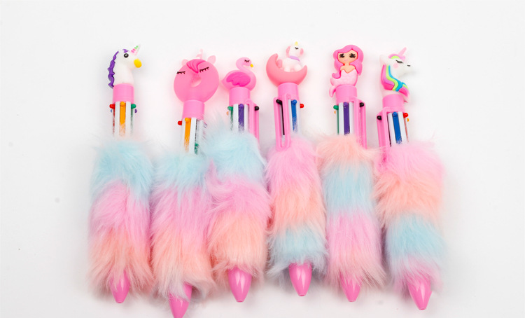 Creative 6-color ballpoint pen, Swan Rainbow plush pen, personalized stationery, creative shape 6-color unicorn signature pen pic 1