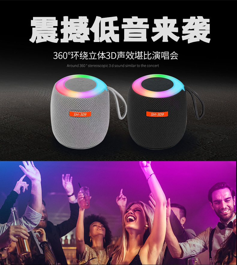 Cross-border 309 Bluetooth speaker, outdoor cycling wireless portable card-inserting subwoofer, home ambient light, desktop speaker pic 11