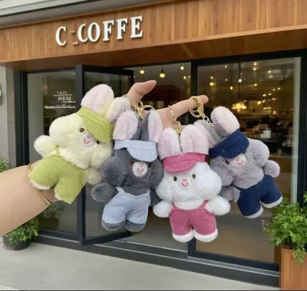 Cute food-eating animal plush keychains, bear, elephant and rabbit figurines, pendants, high-quality dolls supply pic 5