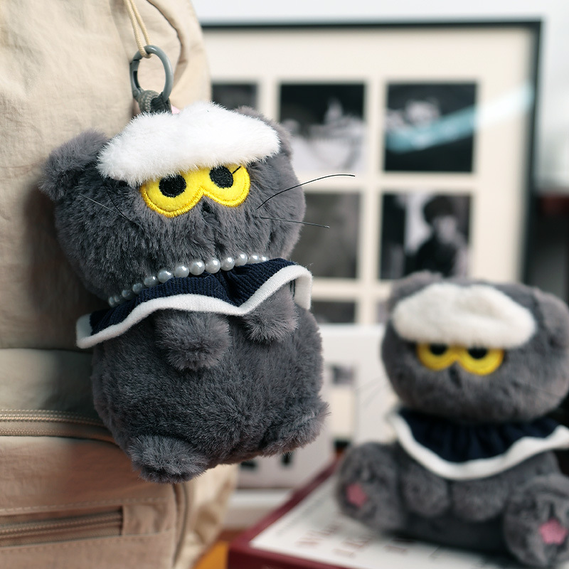 Cool and trendy grey cat plush toy pendants, small dolls, bag pendants, small items wholesale, plush pendants, bulk mixed packaging pic 12