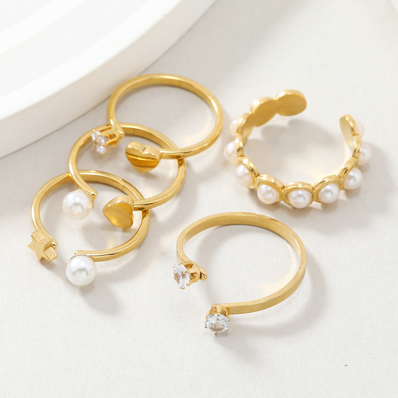 跨境货源气质珍珠镶钻开口套装女法式复古不掉色戒指时尚食指戒潮详情5