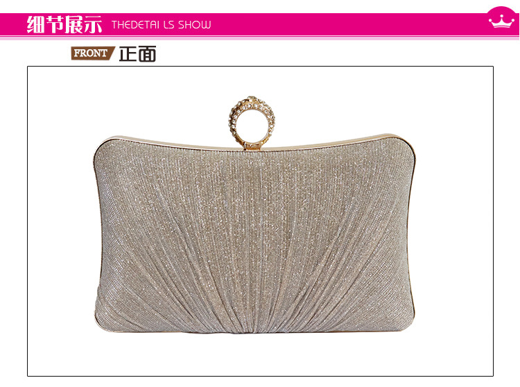 爆款晚宴包新款跨境外贸纯手工褶皱手拿包女士戒指头宴会包包详情2