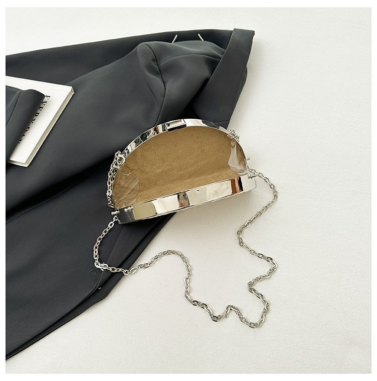 晚宴包金属2024夏季新款盒子女包链条单肩斜挎包褶皱跨镜女手机包详情108