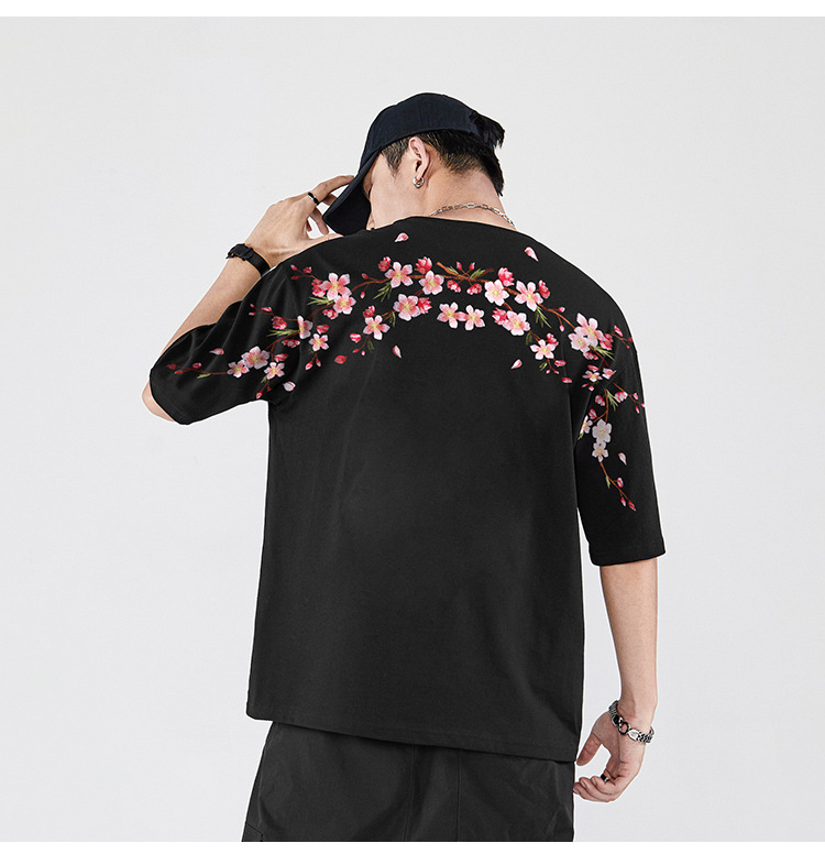 New Spring/Summer 2025 Guochao Chinese Trend brand loose plum blossom embroidered short-sleeved T-shirts for men and couples, summer half-sleeved pic 14